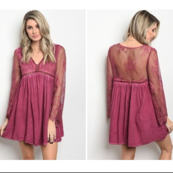 1 LEFT SZ LARGE Raspberry Bell Sleeve Lace Dress - Picture 3 of 3